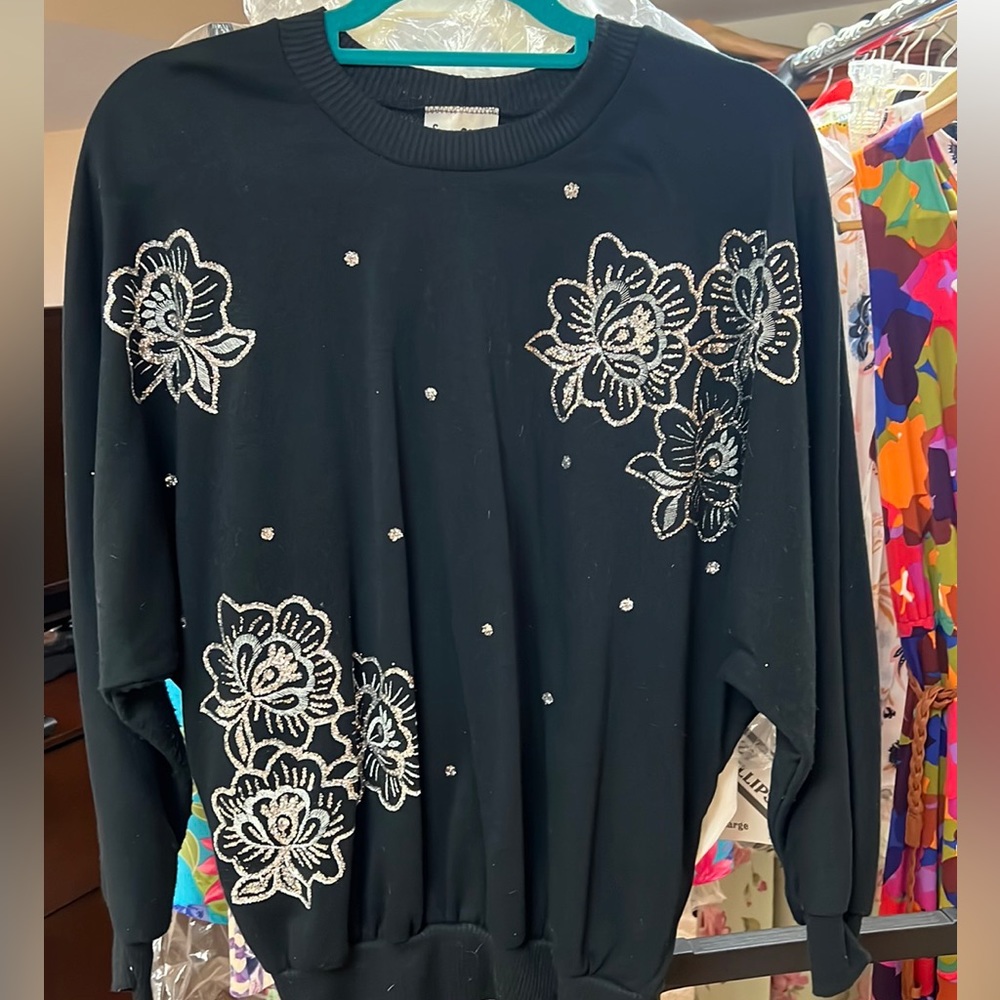Vintage Suzy Phillips Metallic Floral Sweater Dress (M)